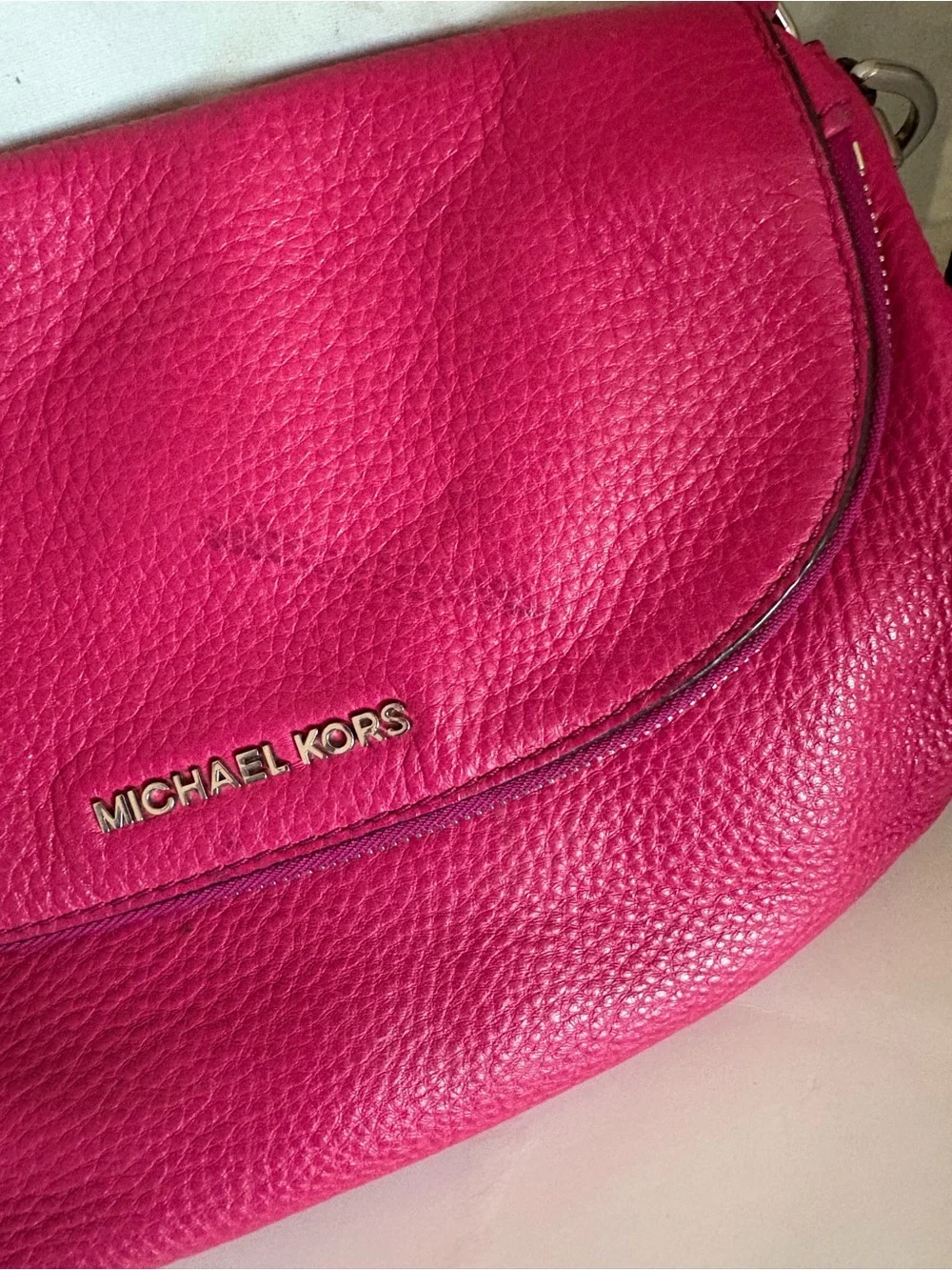 Michael Kors Hot Pink Pebbled Leather Crossbody with Tassel